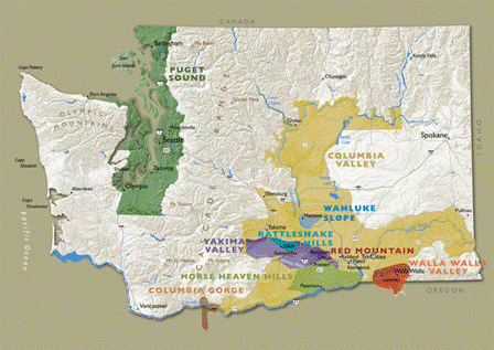 Cartes des régions viticoles de l'état de Washington